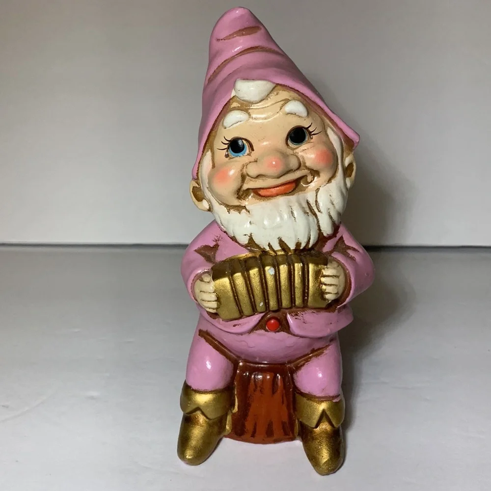 Vintage Elves Musical Instruments Made In Japan Gnomes Christmas Harp Accordion